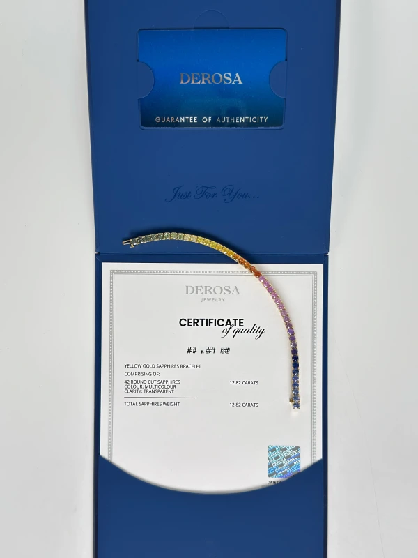 DeRosa MULTICOLOR SAPPHIRE 12.82 CT BRACELET (SIZE 17.5) B088346 5
