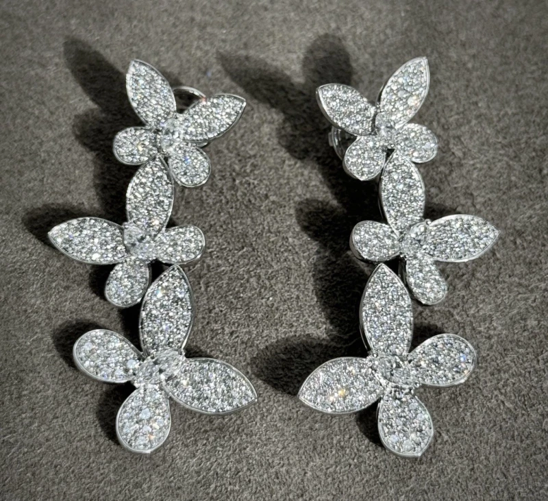 GRAFF TRIPLE PAVÉ BUTTERFLY DIAMOND DROP EARRINGS RGE836 3