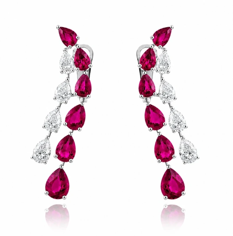 CASCADING RUBY AND DIAMOND EARRINGS (GIA)