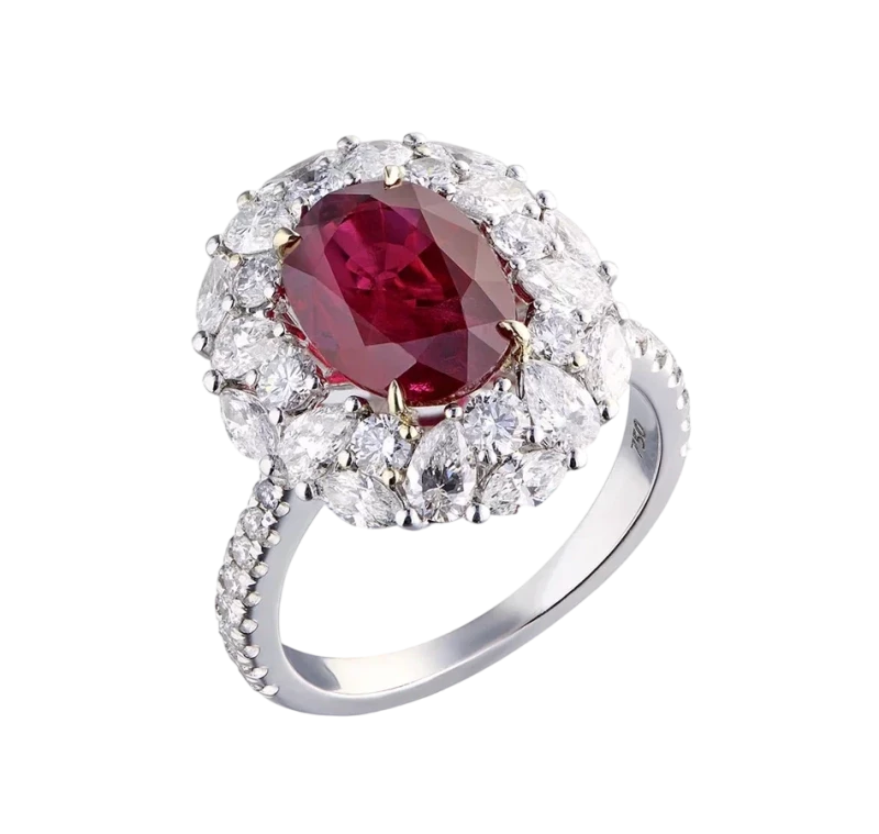 DIAMOND & RUBY 4.01 CT Burma Pigeon’s Blood RING (GRS)