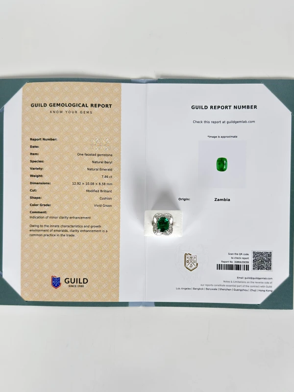 No name EMERALD 7.86 CT VIVID GREEN RING (GUILD) NN7.86 5