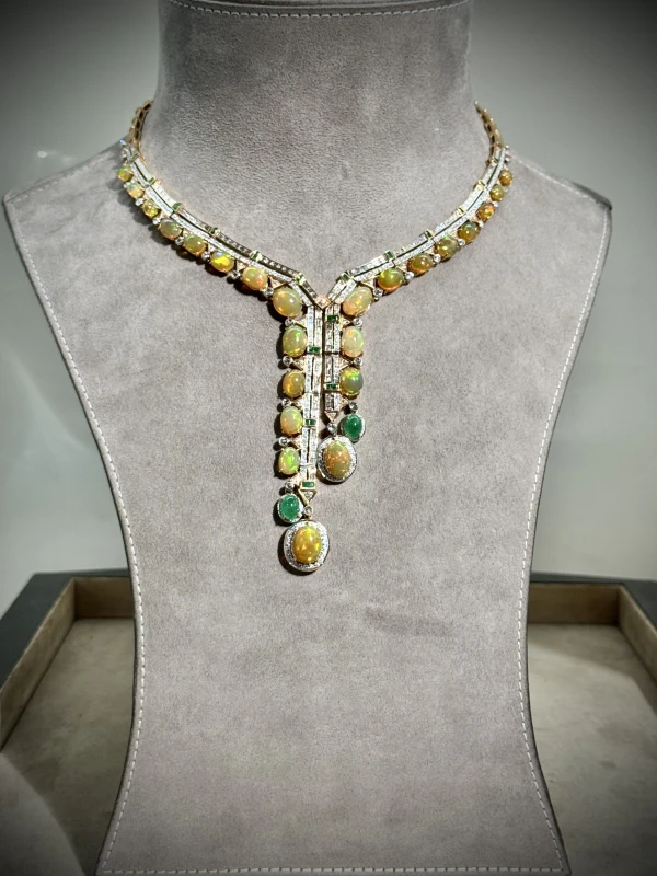 RalfDiamonds OPAL, DIAMONDS & EMERALDS NECKLACE RDwhiteopalescence 2