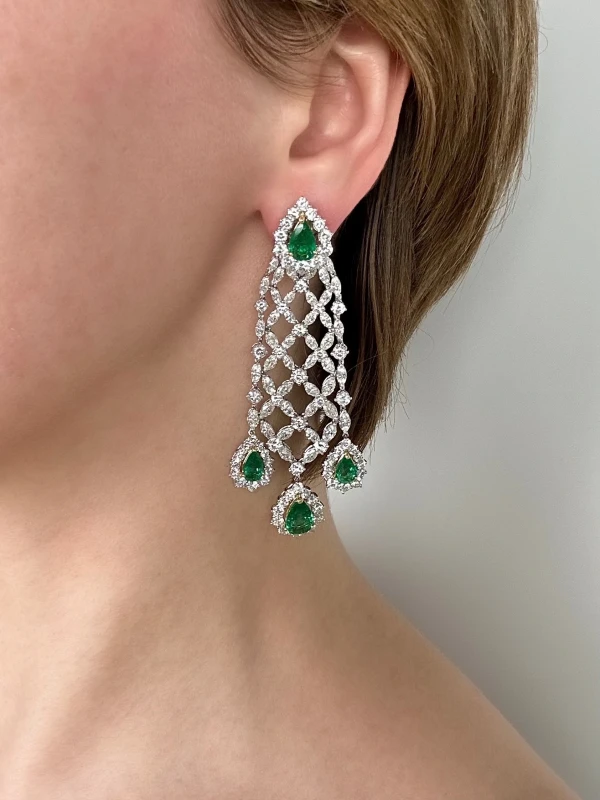 RalfDiamonds EMERALDS 9.60 CT &DIAMONDS 32.25 CT EARRINGS RFD9.60 CT 2