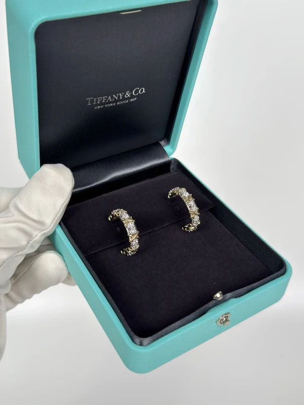 Tiffany & Co Sixteen Stone by Tiffany Hoop Earrings in Platinum and Yellow Gold with Diamonds 21209821 4