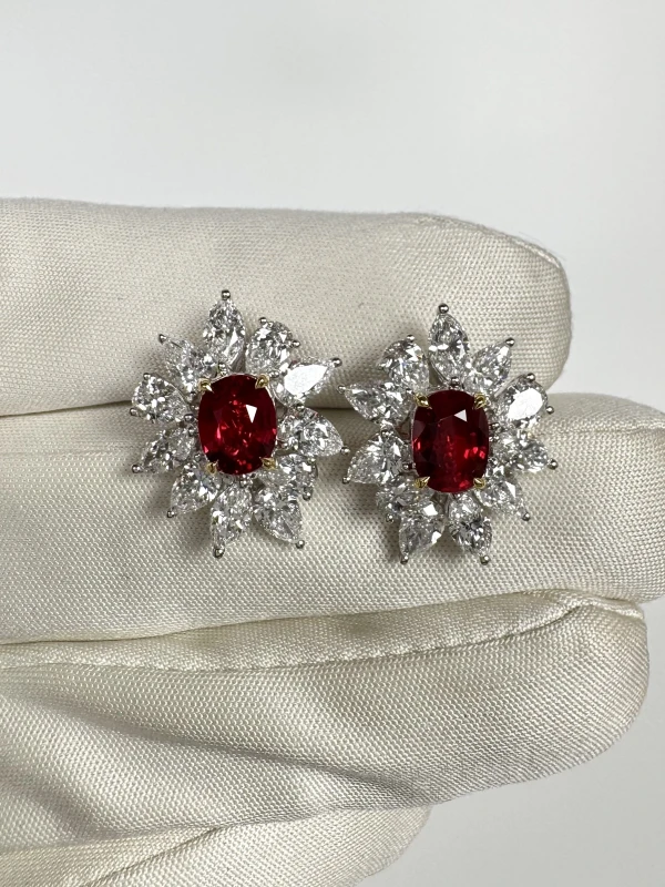 Earrings without a brand OVAL RUBY 1.27-1.61 CT VIVID RED EARRING (GRS) NN1.27-1.61 CT 3
