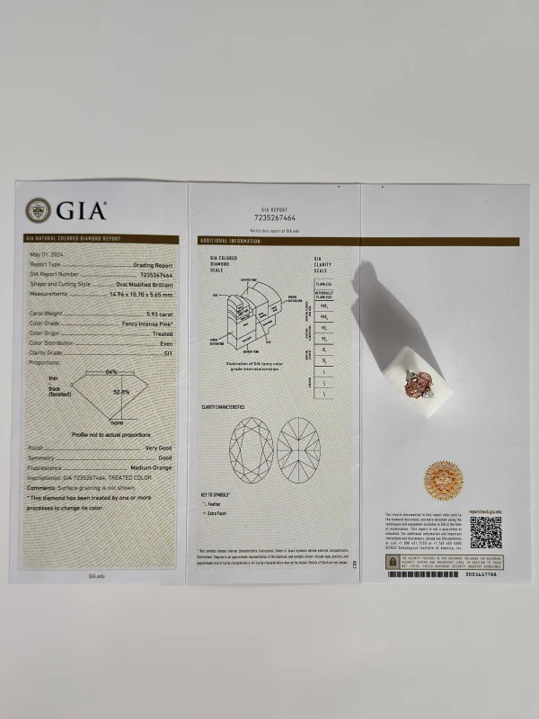 No name OVAL DIAMOND  5.93 CT FANCY INTENSE PINK/SI1 RING (GIA) NN 5.93 CT 5