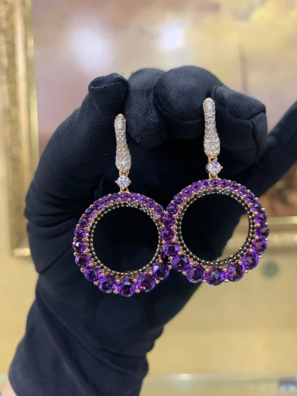 Earrings without a brand AMETHYST 7.60 CT AND DIAMOND 1.75 CT EARRINGS, ROSE GOLD NN AM 7.60 CT 5