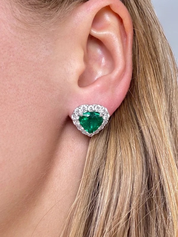 RalfDiamonds HEART EMERALD 3.01-3.05 CT VIVID GREEN EARRINGS RFD3.01-3.05CT 2