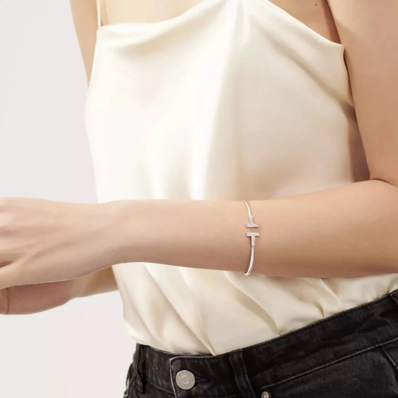 Tiffany & Co Tiffany T Diamond Wire Bracelet in White Gold (SIZE 16) 33450915 3