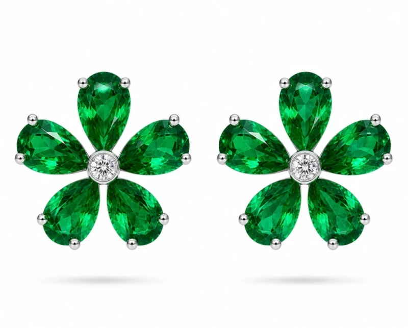 FLOWER EMERALD 3.30 CT «VIVID GREEN» EARRINGS