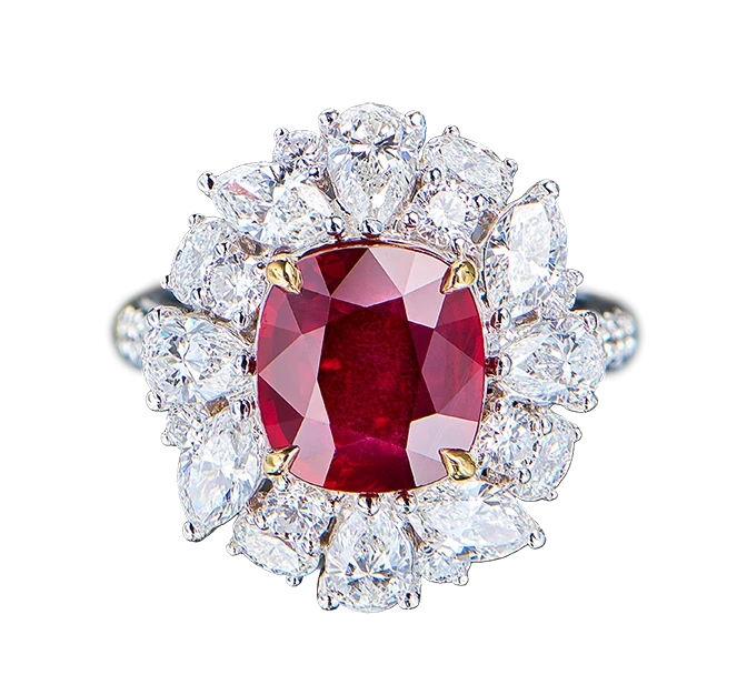 CUSHION RUBY 4.01 CT PIGEON BLOOD RING (No hited)