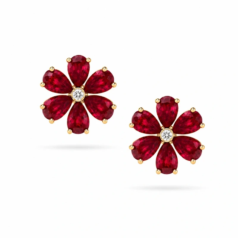 PEARSHAPE RUBY 7.27 CT "PIGEONS BLOOD" EARRINGS