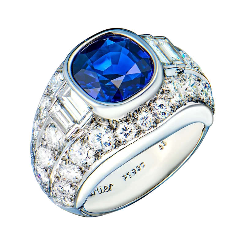 CUSHION SAPPHIRE 4.70 CT COLOMBINE RING (SIZE 53)