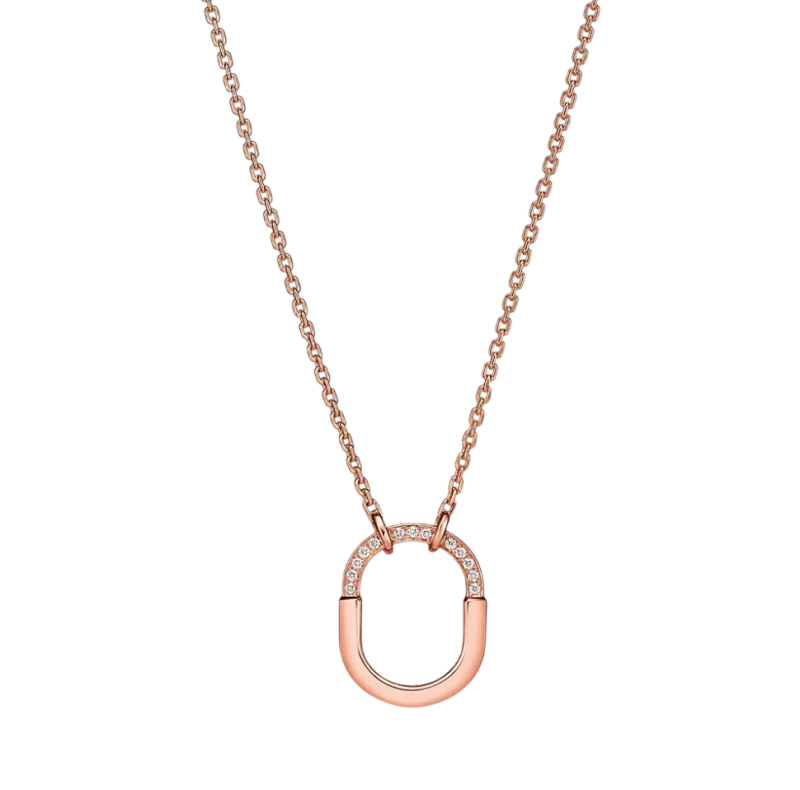 Tiffany Lock Small Pendant in Rose Gold with Diamonds