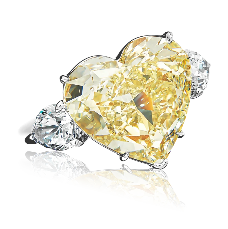 HEART DIAMOND 8.32 CT FANCY LIGHT BROWNISH GREENISH RING (GIA)
