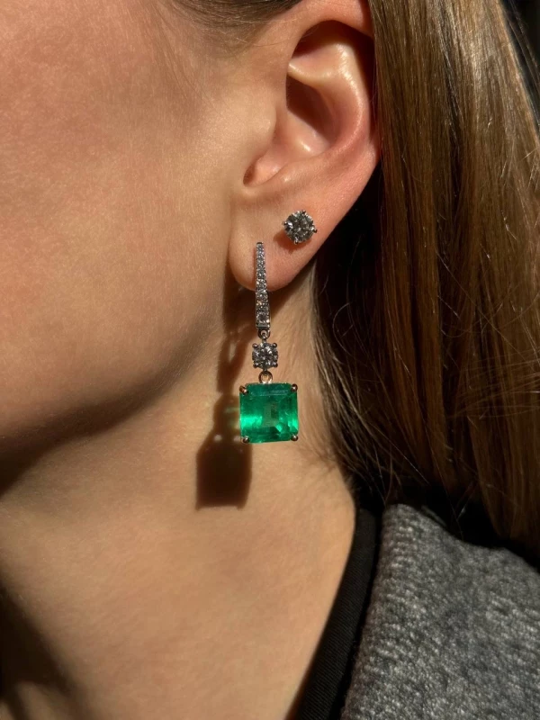 Earrings without a brand COLOMBIA EMERALD 9.95 - 9.77 CT & DIAMOND EARRINGS (GRS/GIA) NN9.95-9.77CT 2