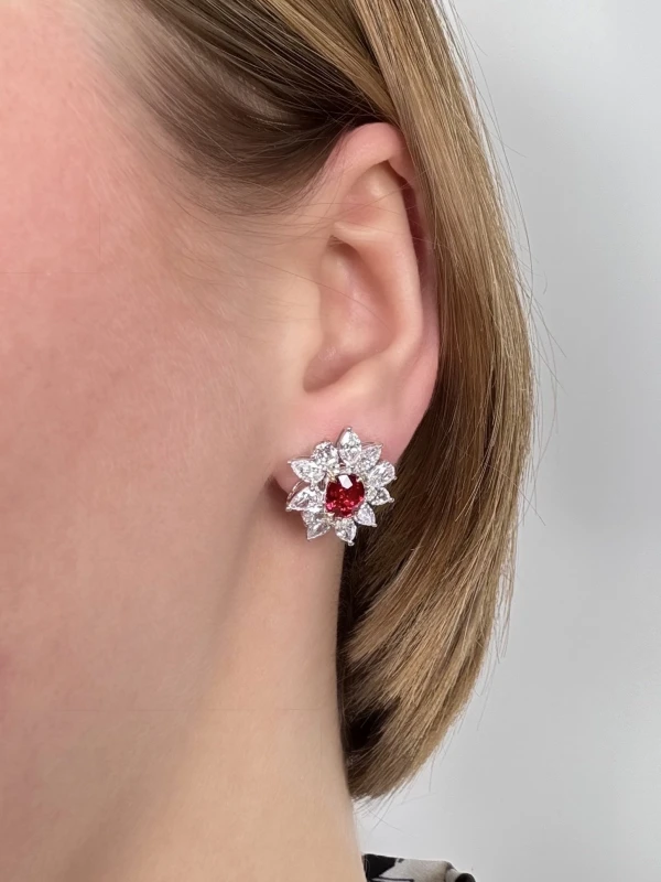Earrings without a brand OVAL RUBY 1.27-1.61 CT VIVID RED EARRING (GRS) NN1.27-1.61 CT 2