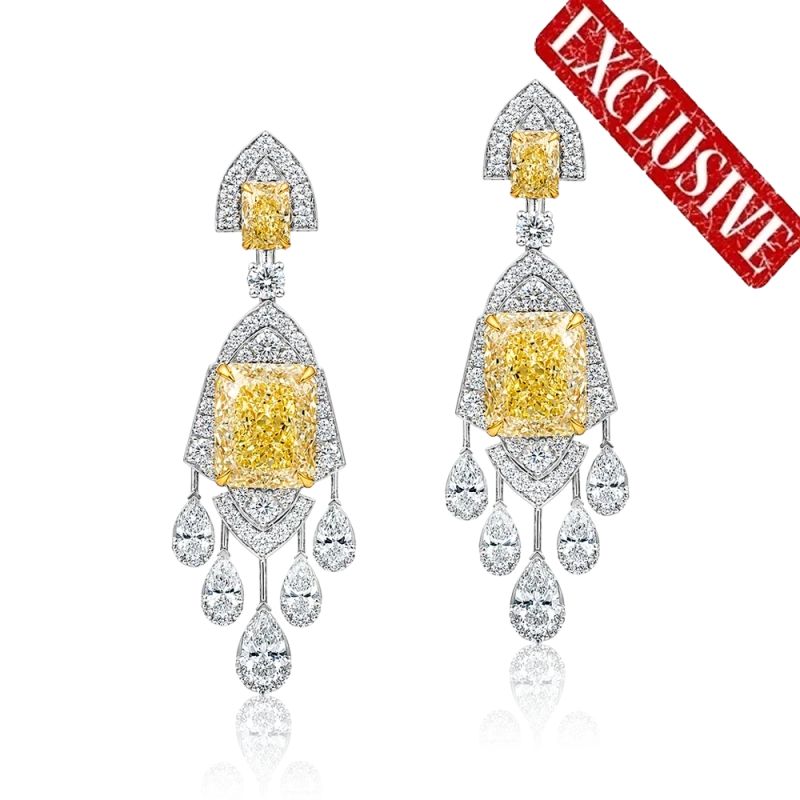 DIAMOND EARRINGS 6.35-6.22 CT FANCY LIGHT YELLOW/VS1 (GIA)