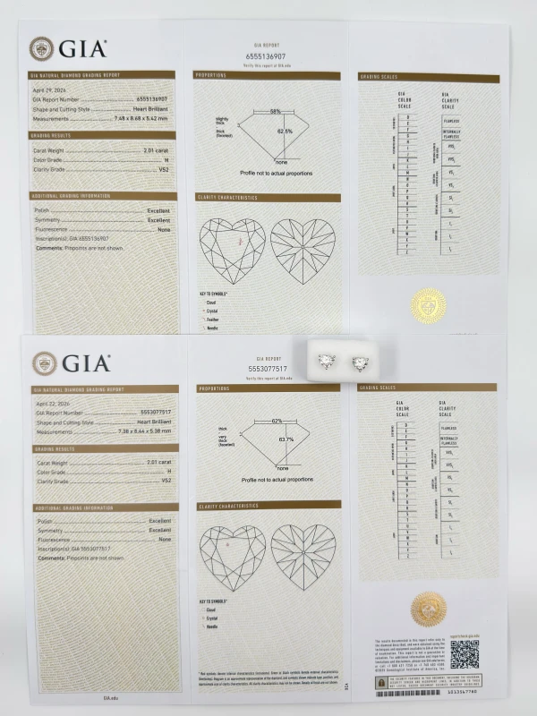Earrings without a brand HEART DIAMOND 2.01-2.01 CT H/VS2 EARRINGS (GIA) 5565 2.01-2.01 CT 6
