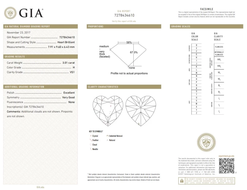 Earrings without a brand HEART DIAMOND 3.01 CT H/VS1 RING (GIA) NN3.01CTH/VS1 1