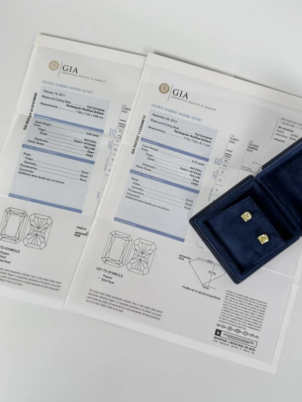 СЕРЬГИ NO NAME DIAMOND STUDS 2.58 - 2.73 CT FANCY INTENSE YELLOW/VVS2 (GIA) NN2.58-2.73 7