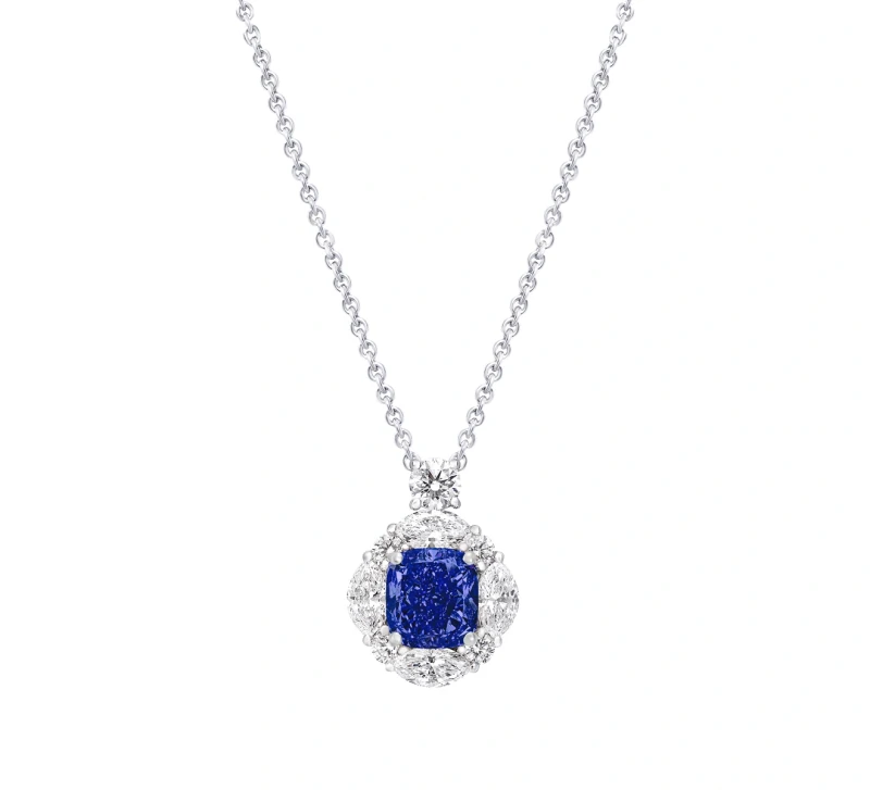 Sapphire Cushion Pendant With Multi Shape Diamond Surround