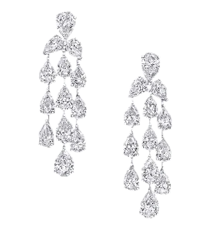 Platinum White Pear Shape Diamond 13.49 ct Three Strand Earrings