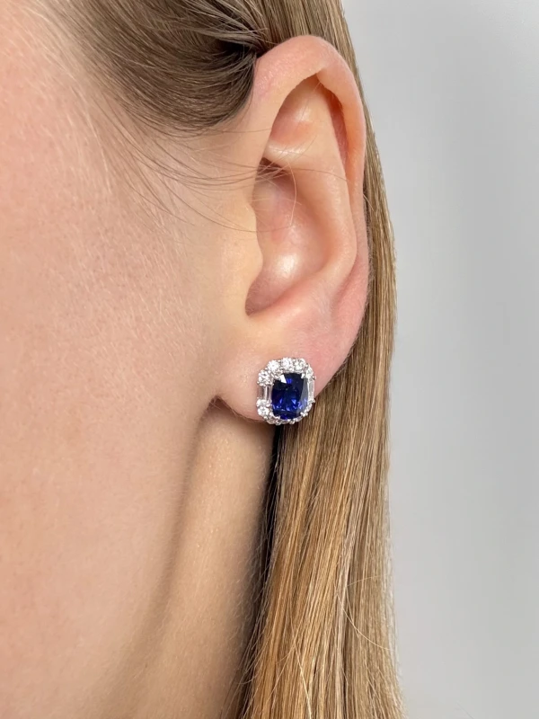 No name CUSHION SAPPHIRE 2.65 CT "ROYAL BLUE" EARRINGS SAP2.65CT 2