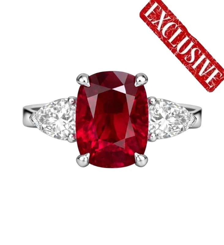 CUSHION RUBY 4.01 CT VIVID RED PIGEON'S BLOOD. BURMA (GRS)