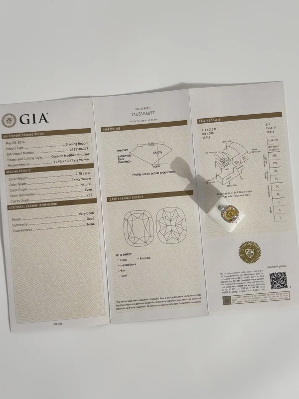 СЕРЬГИ NO NAME DIAMOND RING 7.78 CT FY/VS2 (GIA) 7.78 CT FY/VS2 5