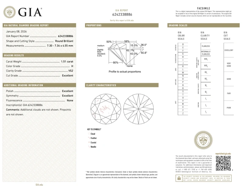 Earrings without a brand ROUND DIAMOND 1.51-1.50 CT H/VS2 EARRINGS (GIA) 8659-nn1.51-1.50ct H/VS2 2