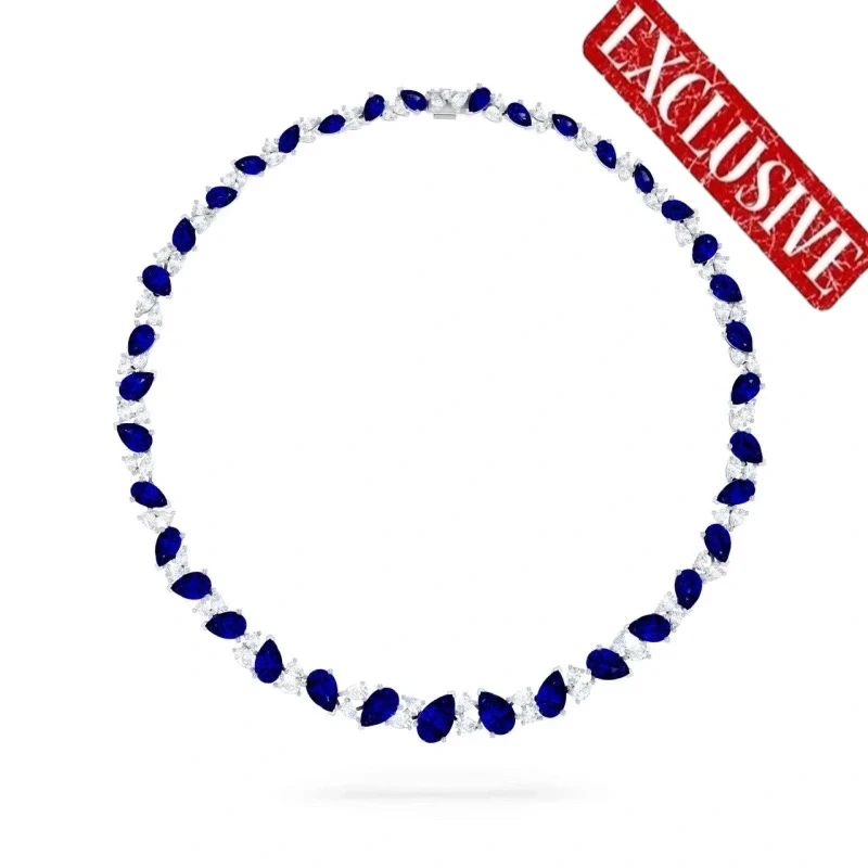 PEAR SAPPHIRES 47.92 CT "ROYAL BLUE" AND PEAR DIAMONDS 9.58 CT NECKLACE (GRS, BELLEROPHON)