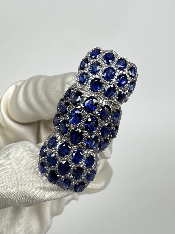 Earrings without a brand КОЛЬЦО С БРИЛЛИАНТАМИ И САПФИРАМИ WHITE GOLD Jewelry 4