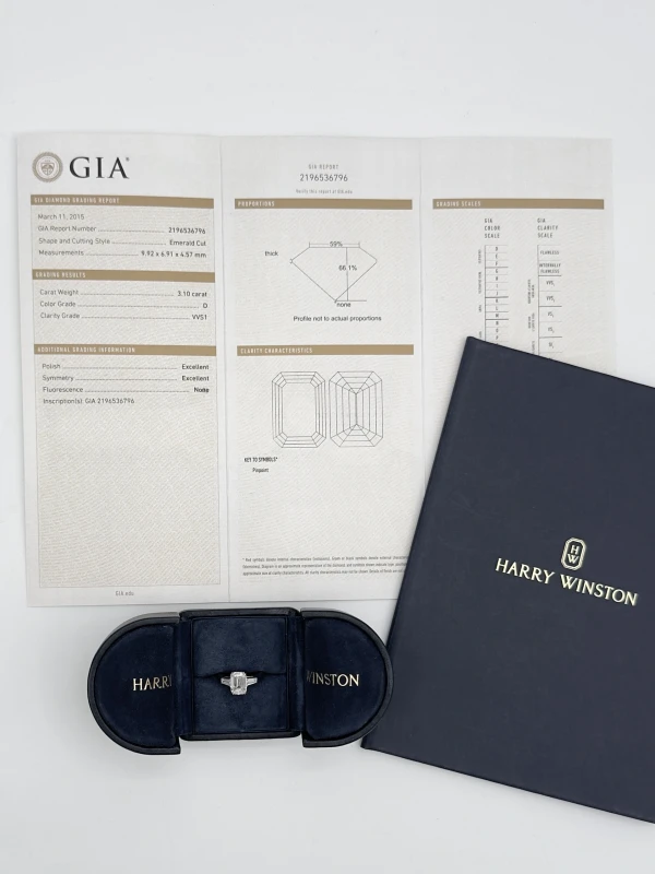 Harry Winston EMERALD DIAMOND 3.10 D/VVS1 RING (SIZE 52) HW 3,10D/VVS RING 5