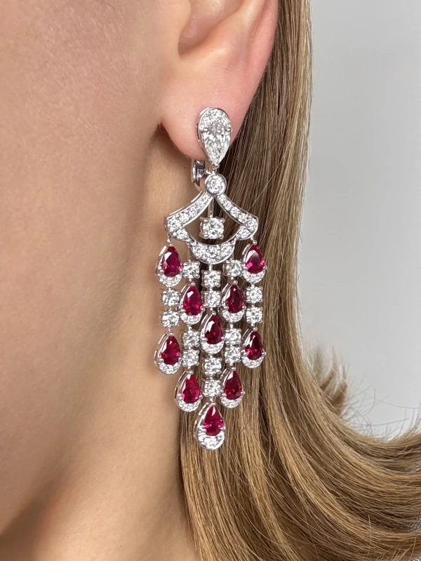 RalfDiamonds PEAR RUBY 7.00 CT & DIAMONDS 6.92 CT EARRINGS RFD7854 2