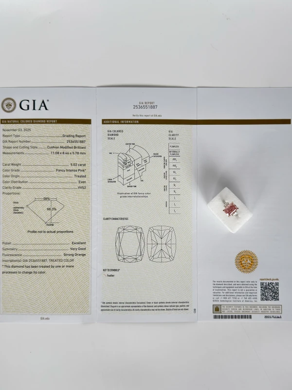 Earrings without a brand CUSHION DIAMOND 5.02 CT FANCY INTENSE PINK*/VVS2 RING (SIZE 51) GIA nn5.02 FIP/VVS2 6