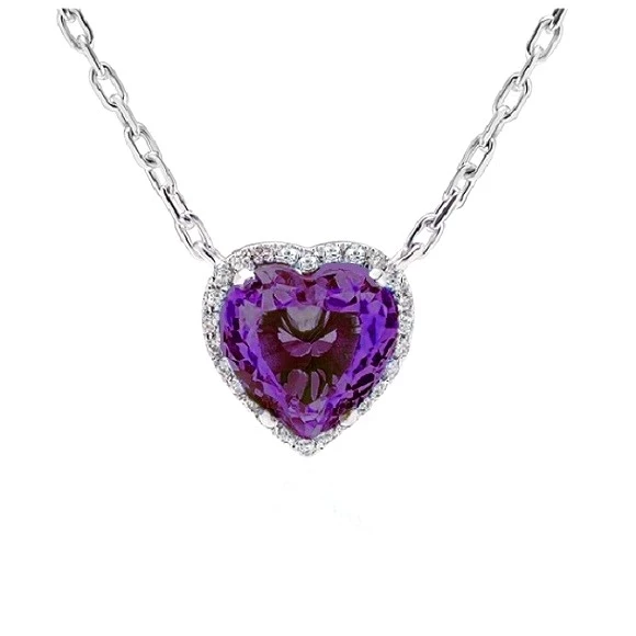AMETHYST HEART 3.37 CT AND DIAMONDS NECKLACE