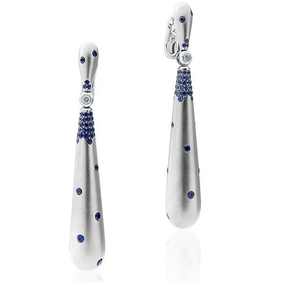 SAPPHIRES AND DIAMOND DROP EARRINGS WHITE GOLD 