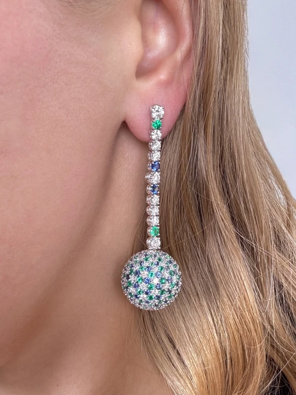 RalfDiamonds EMERALD, SAPPHIRE AND DIAMOND EARRINGS RFD5609 2