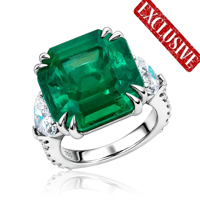 COLOMBIA EMERALD 13.02 CT "VIVID GREEN" RING (SIZE 51) GRS
