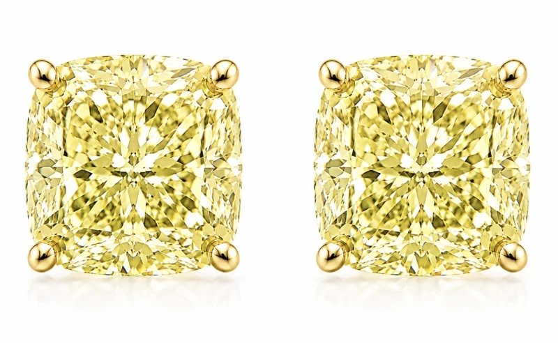 CUSHION DIAMOND 5.01-5.01 CT FANCY YELLOW/VS2 EARRINGS (GIA)
