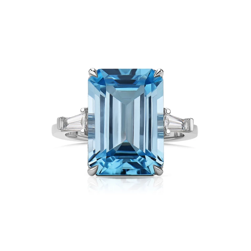 DIAMOND AND AQUAMARINE RING 15.86 CT