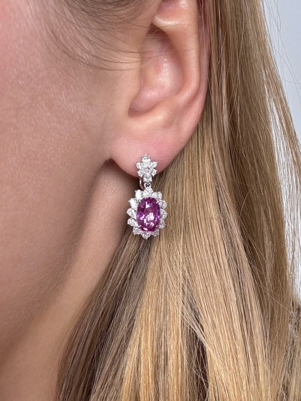 Earrings without a brand OVAL SAPPHIRE 2.02-2.49 CT VIVID PURPLISH PINK EARRINGS (GUILD) NN2.02-2.49 CT VPP 4