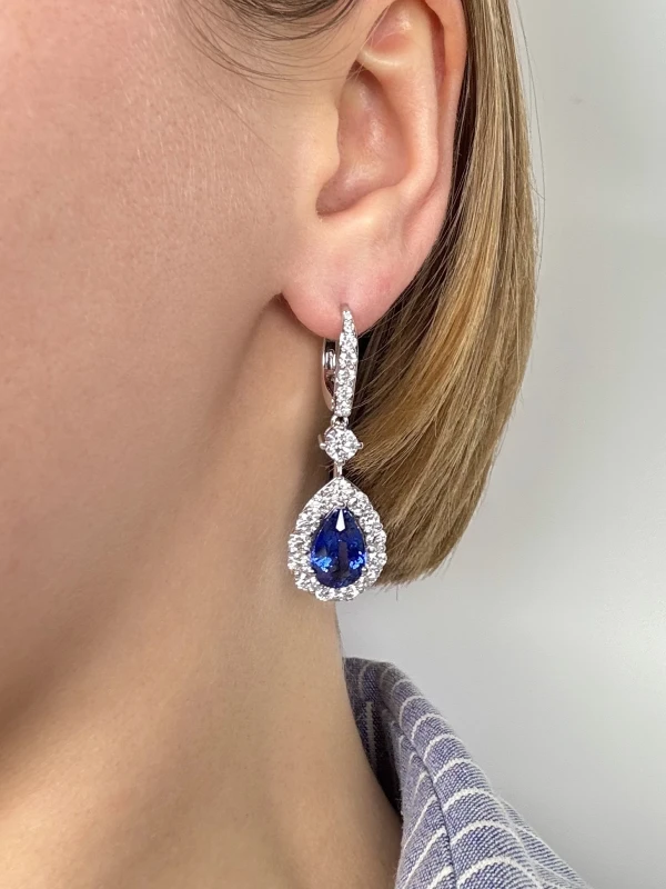Earrings without a brand SAPPHIRE 6.05 - 5.25 CT ROYAL BLUE & DIAMOND 5.64 CT EARRINGS (GRS) NN6.05-5.25 2