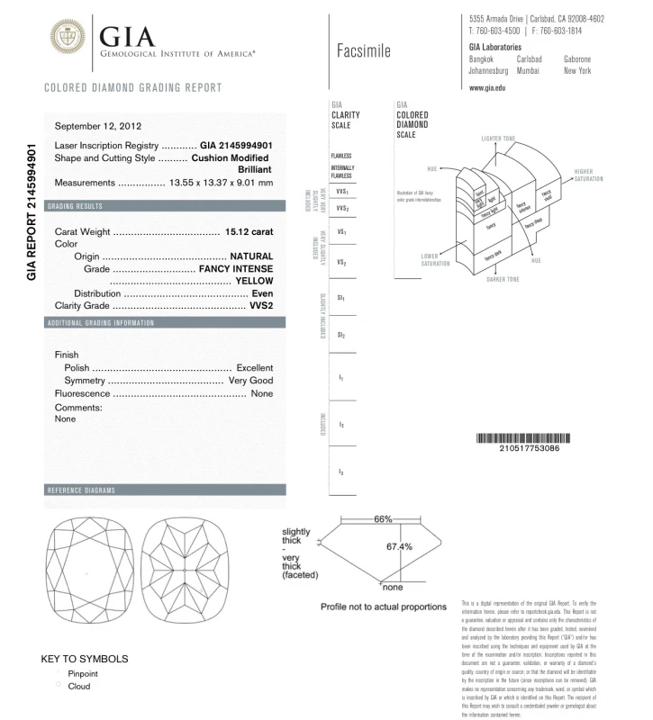 No name CUSHION DIAMOND 15.12 CT FANCY INTENSE YELLOW/VVS2 RING (GIA) NN15.12 CT FIY/VVS2 2