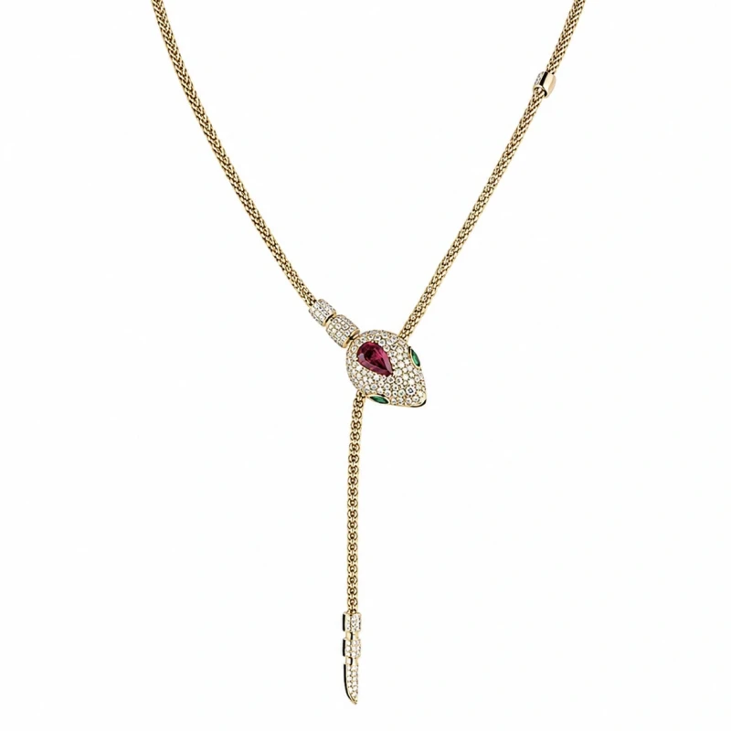 PEAR RUBY 1.78 CT "PIGEON'S BLOOD" MOZAMBIQUE, PEAR EMERALDS &  ROUND DIAMONDS NECKLACE (GUILD)