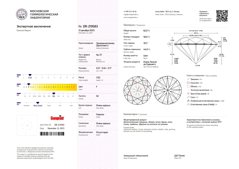 Earrings without a brand КОЛЬЦО 3.02 CT F/SI1 3.02 CT F/SI1 1