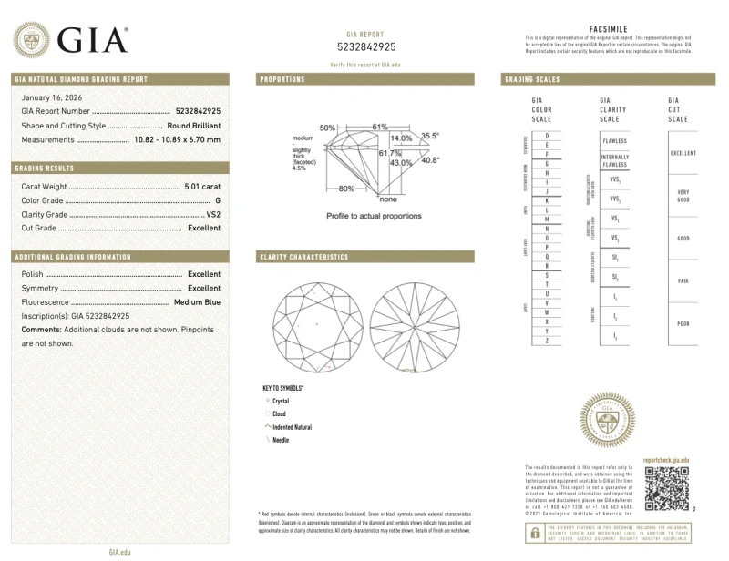 Earrings without a brand ROUND DIAMOND 5.01-5.07 CT G/VS2 EARRINGS (GIA) EXEXEX NN5.01-5.07CT G/VS2 2
