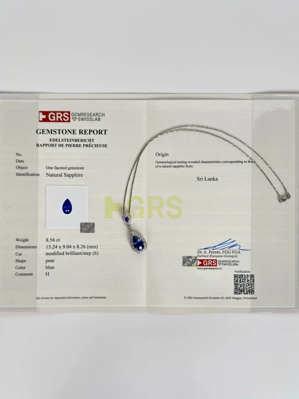 PEAR SAPPHIRE 8.56 CT BLUE PENDANT (GRS) 8.56сt 6