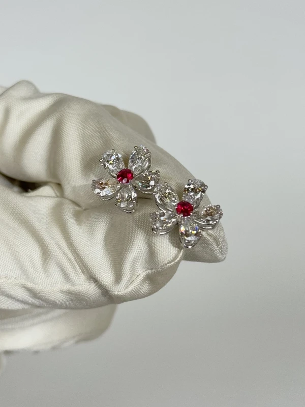 VERDI JEWELLERY DIAMOND & RUBY FLOWER EARRINGS A31H 4